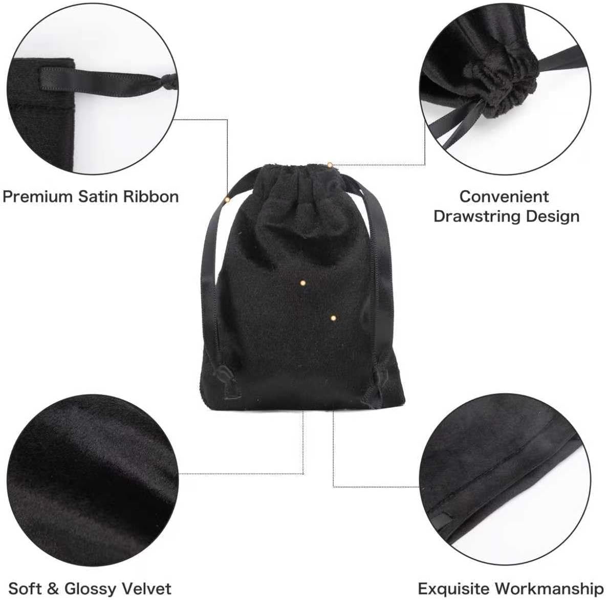 QIANF 12pcs Black Velvet Drawstring Bags 4x6 inches Velvet Cloth Gift Bags Small Jewelry Pouches