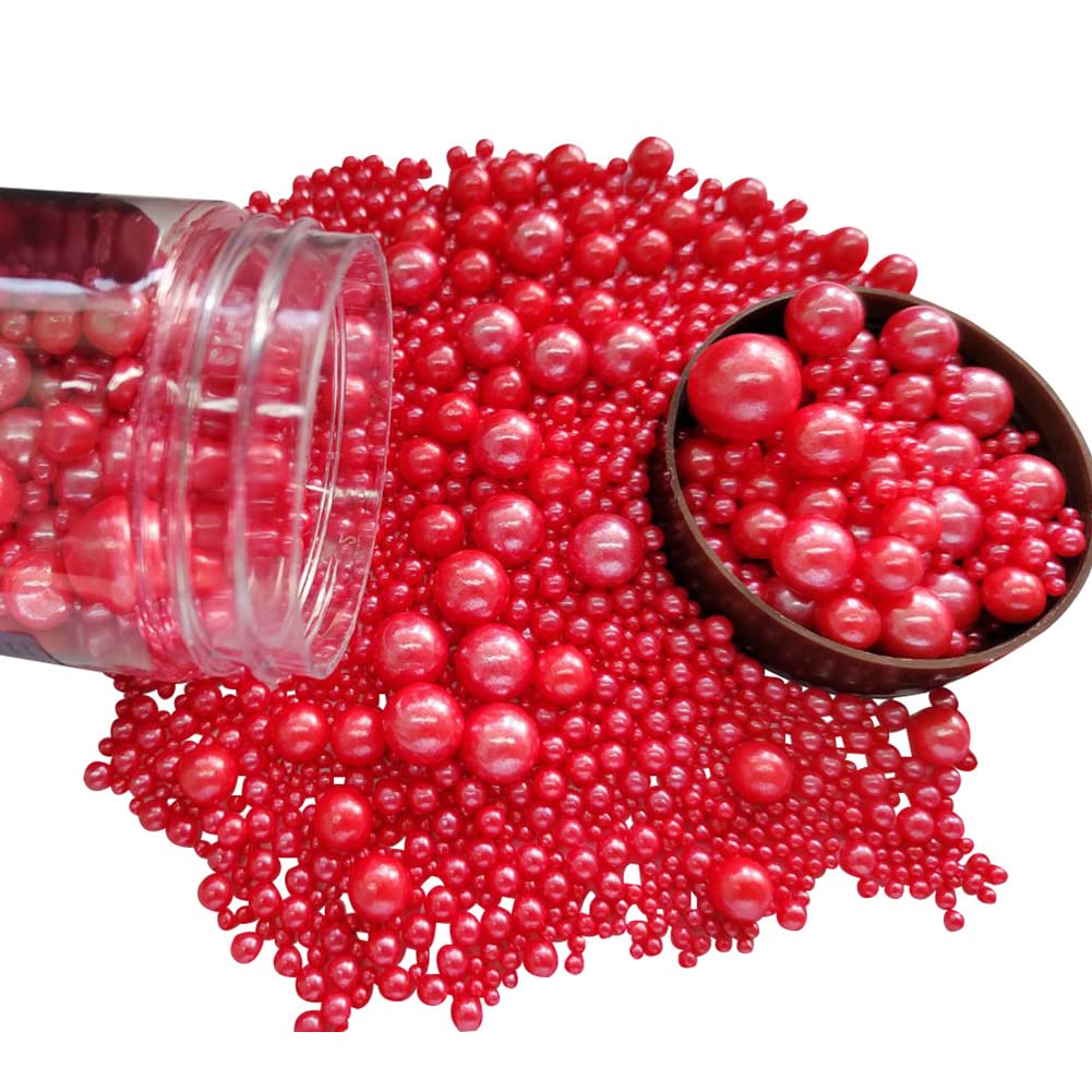 Edible Red Sugar Pearls Candy Sprinkles 120G/ 4.23Ounce Baking Cake Sprinkles Cupcake and Cake