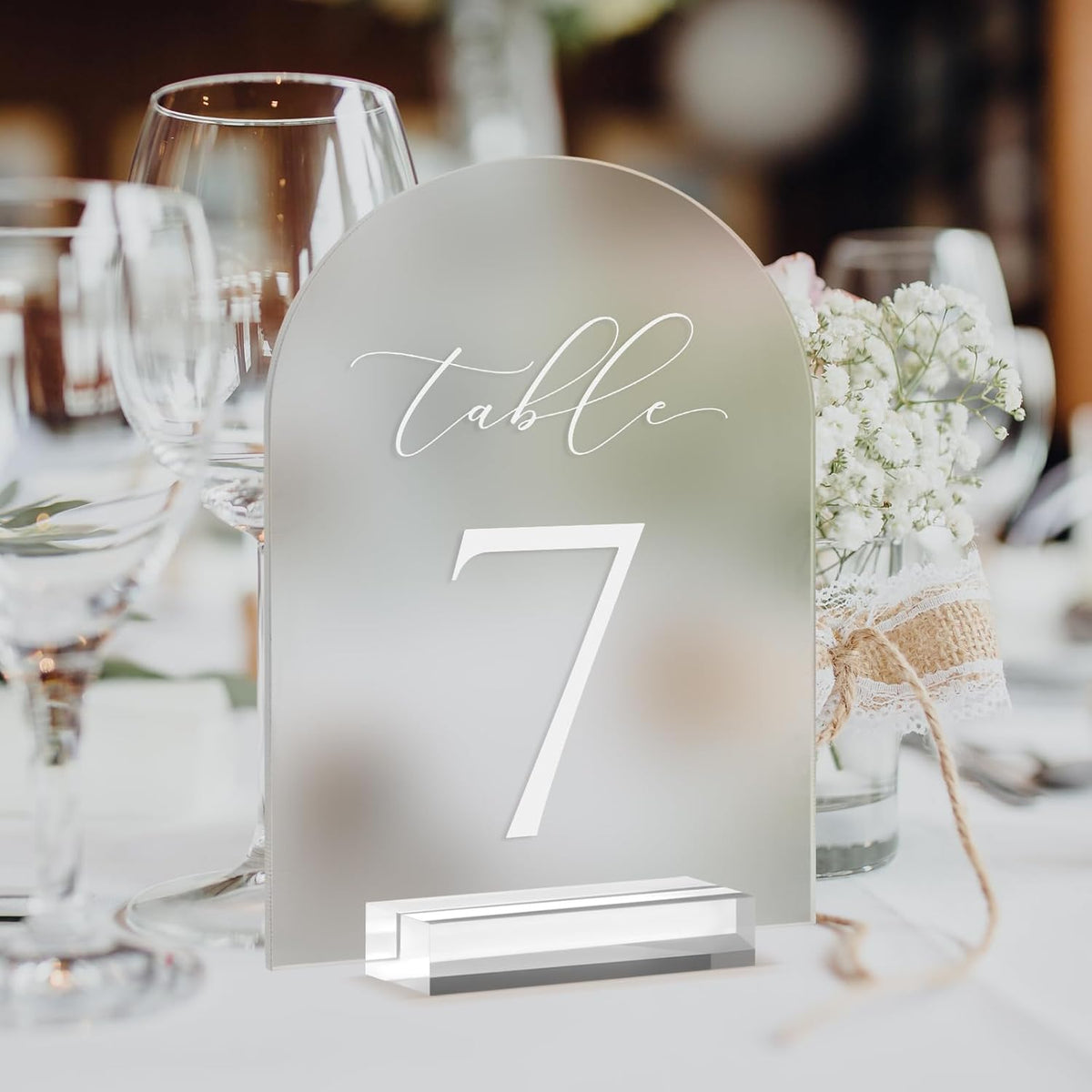 JINMURY Frosted Arch Table Numbers for Wedding, 5x7 Inch Acrylic Table Numbers 1-25 with Stands