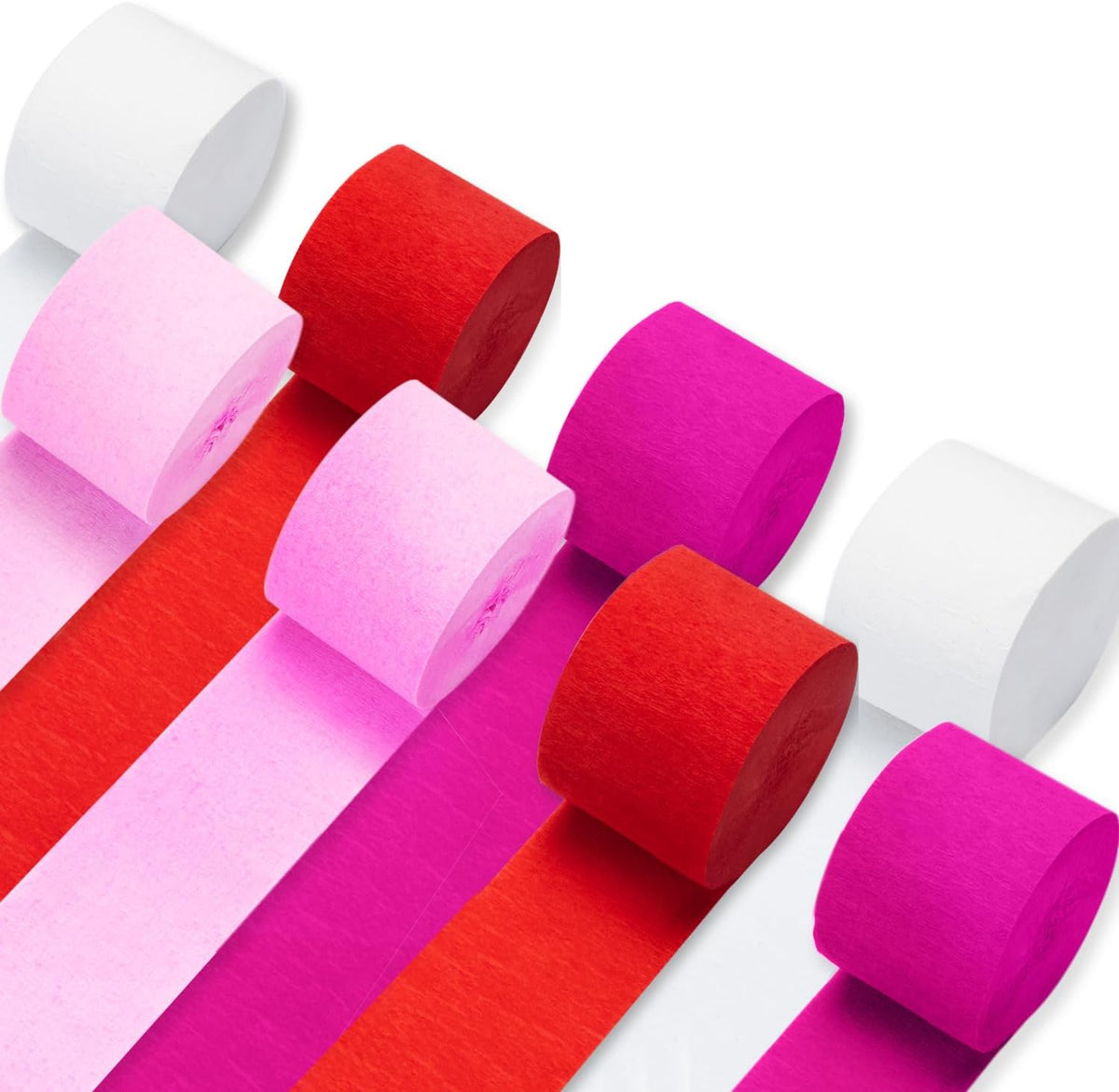 Crepe Paper Streamers 8 Rolls 656ft, Pack of Red, Hot Pink, Peach and White Party Streamers for
