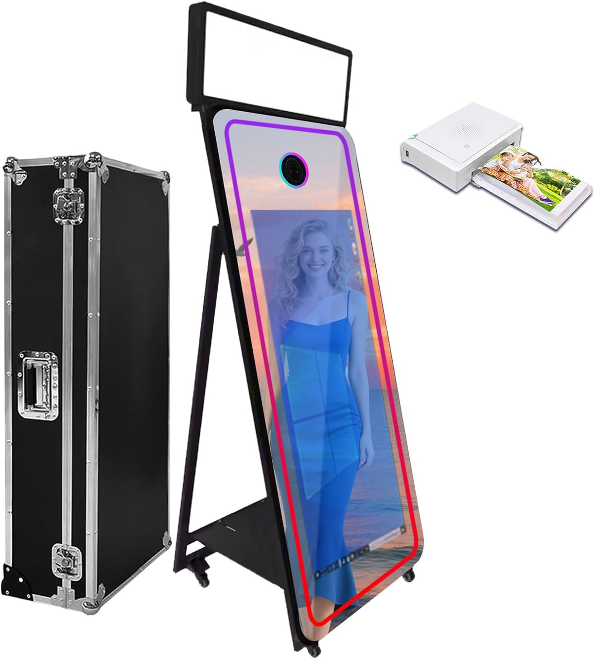 65''Magic Mirror Photo Booth Machine,Mirror Photo Booth 43''Touch Screen,Photo Booth with Flight