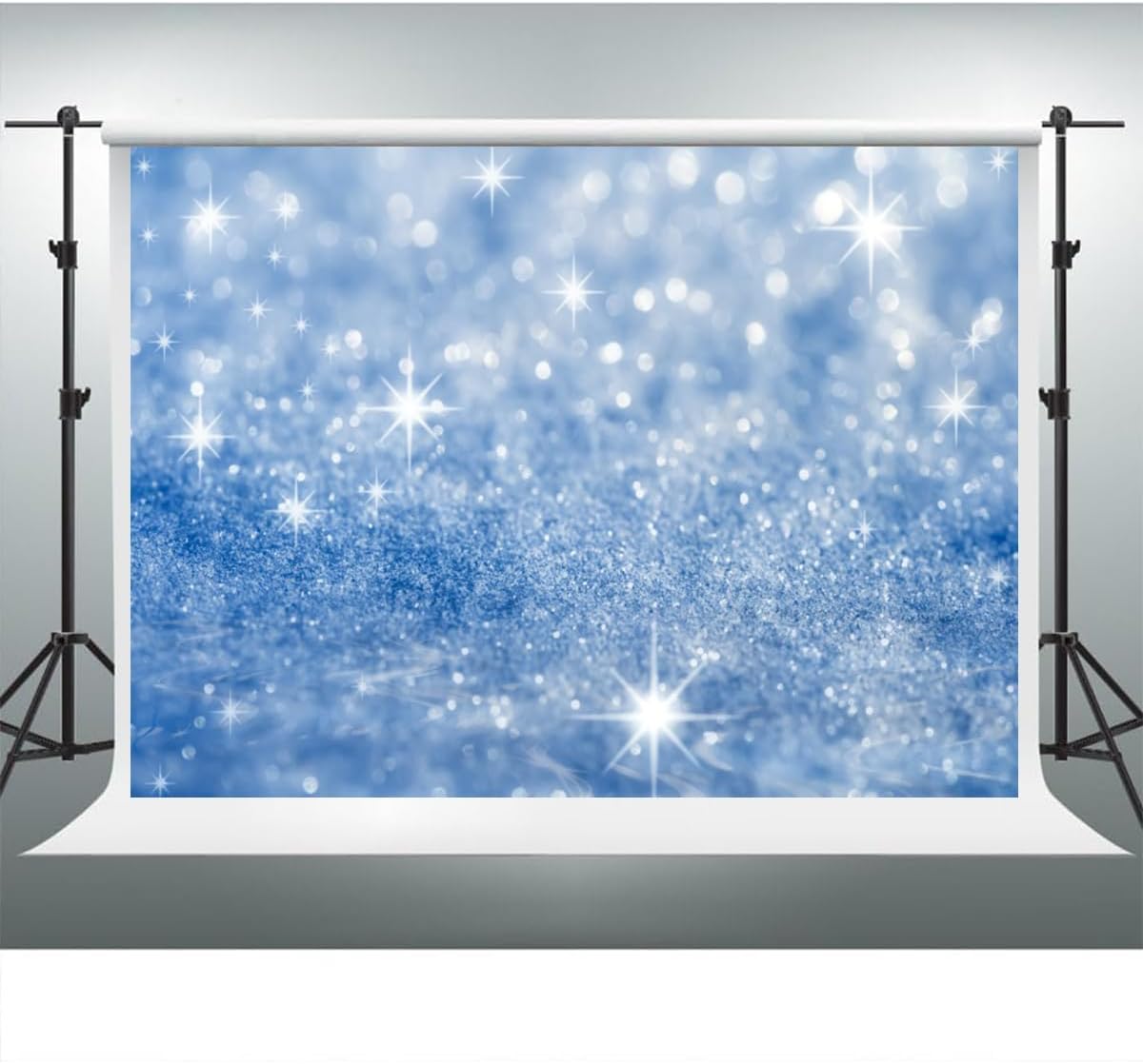 YongFoto Silver Blue Glitter Backdrop 8x6ft Silver Light Spots Blue Sequin Bokeh Photography