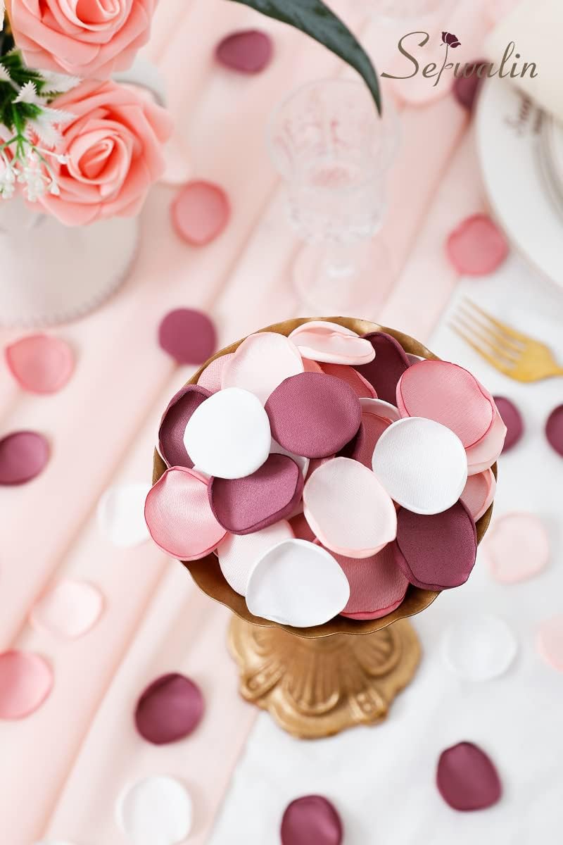 Serwalin 300Pcs Silk Pink Rose Petals Artificial Flower Petals for Wedding, Peach Pink Petals Bulk