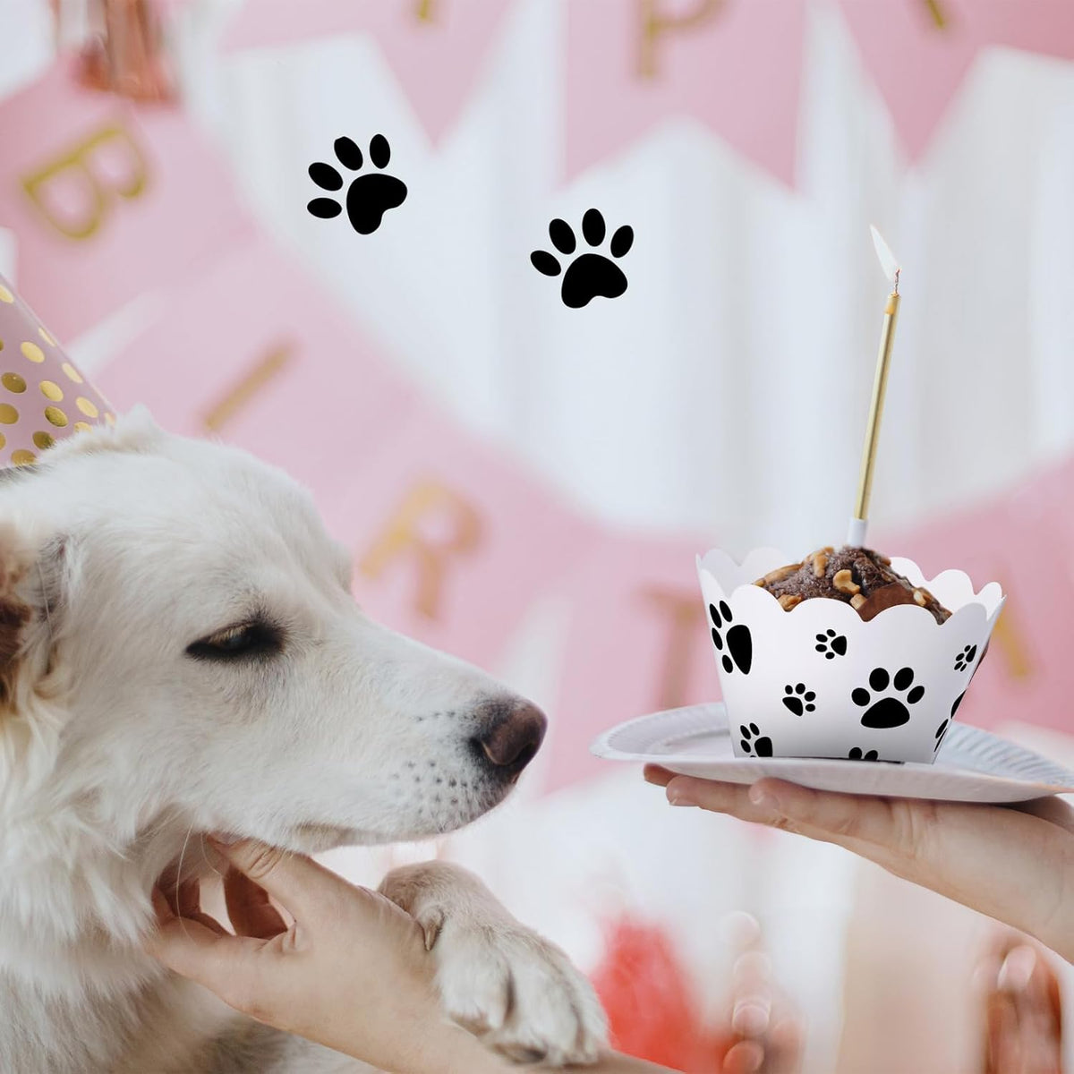 Domensi 100 Pcs Dog Paw Cupcake Wrappers Puppy Themed Cupcake Liners Rustic Baking Cups Baking