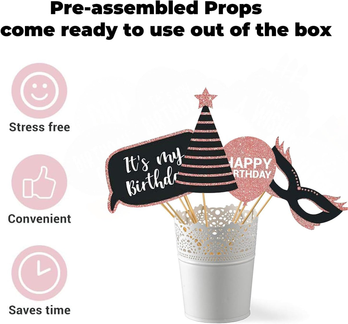 Party Birthday Photo Booth Props, 30Pcs Set of Happy Birthday Selfie Party Supplies with Real