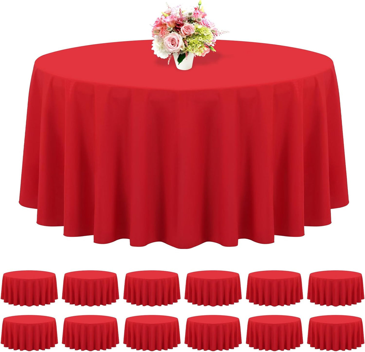 12 Pack Round Tablecloths 120 Inch, Red Polyester Table Cover for Round Table, Stain and Wrinkle