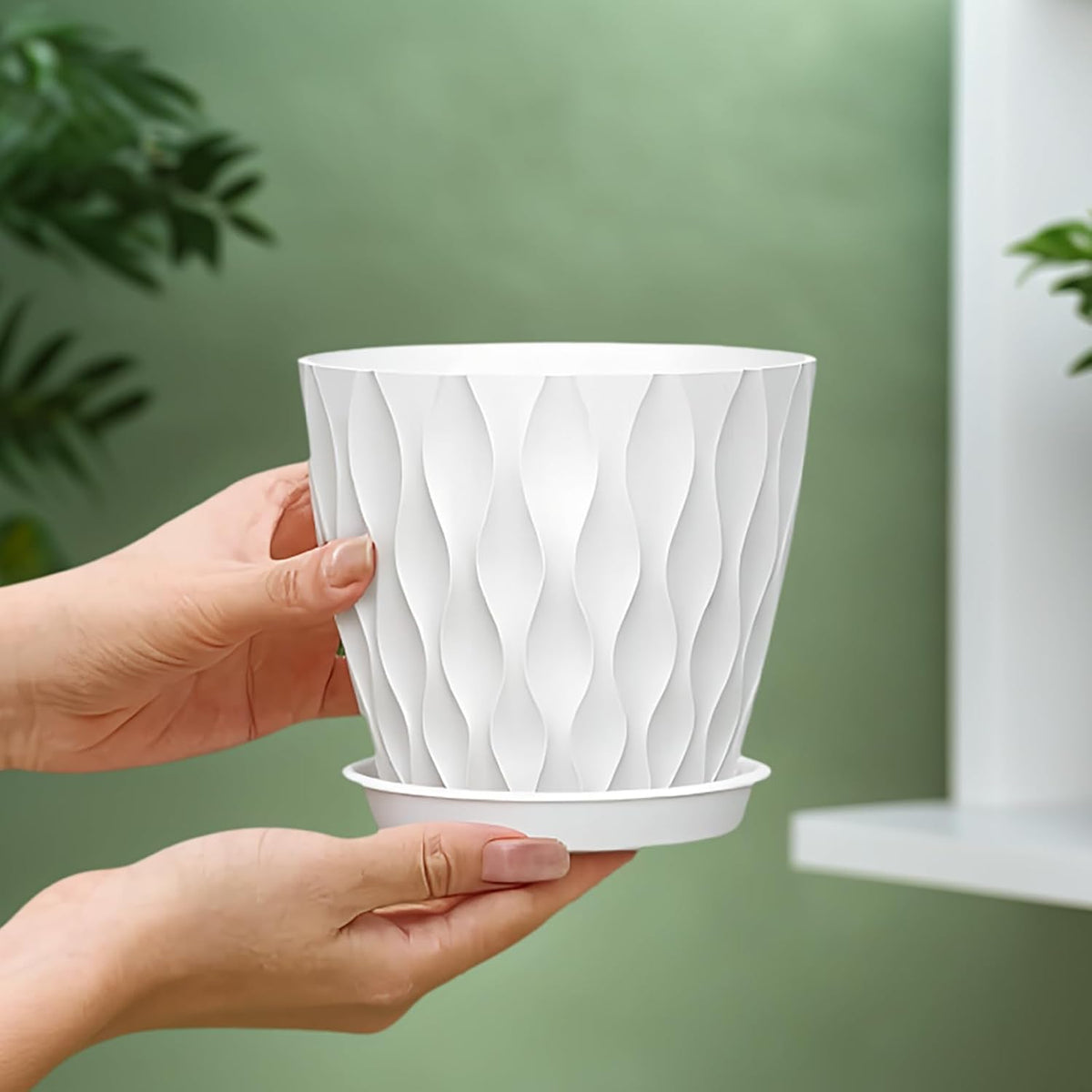12 Pack 4 Inch Small Plant Pots with Saucers, Waffle Texture Plastic Planters with Drainage Holes