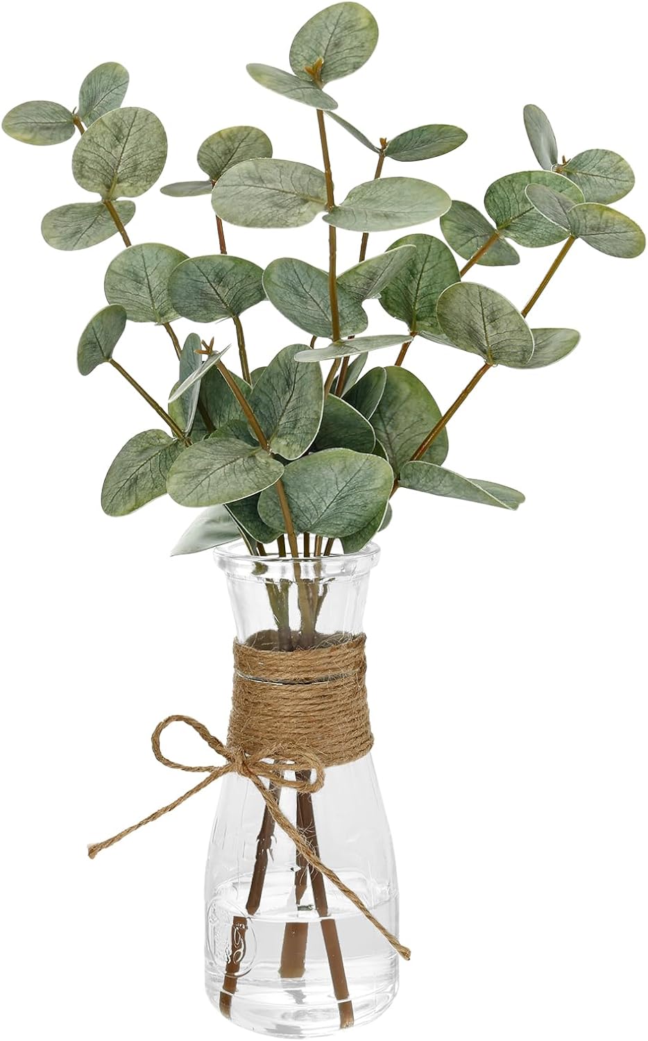 Artificial Eucalyptus Stems in Glass Vase Decorative Greenery Artificial Plant with Double Sided