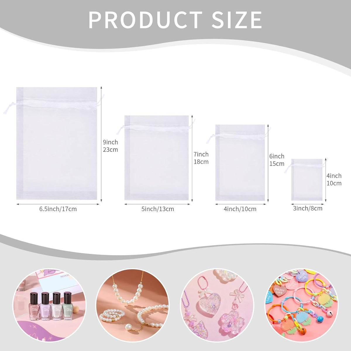 50 Pcs White Organza Bags 4x6 Inch Small Mesh Bags Drawstring Small Gift Bags Goodie Bags for