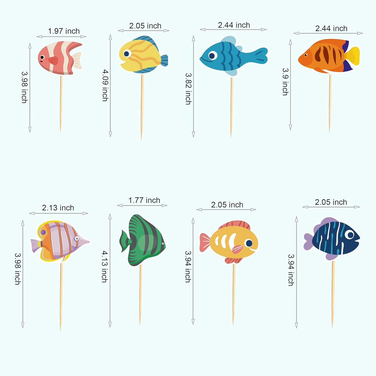 24pcs Fish Cupcake Toppers Go Fishing Theme Decorations Baby Shower Boys Girls Happy Birthday Party