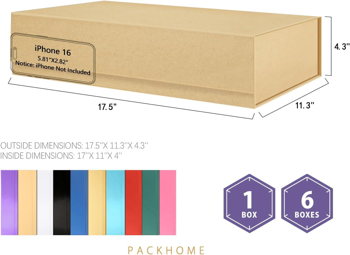 PACKHOME 6 Extra Large Gift Boxes 17.5x11.3x4.3 Inches, Sturdy Shirt Boxes with Magnetic Lids for