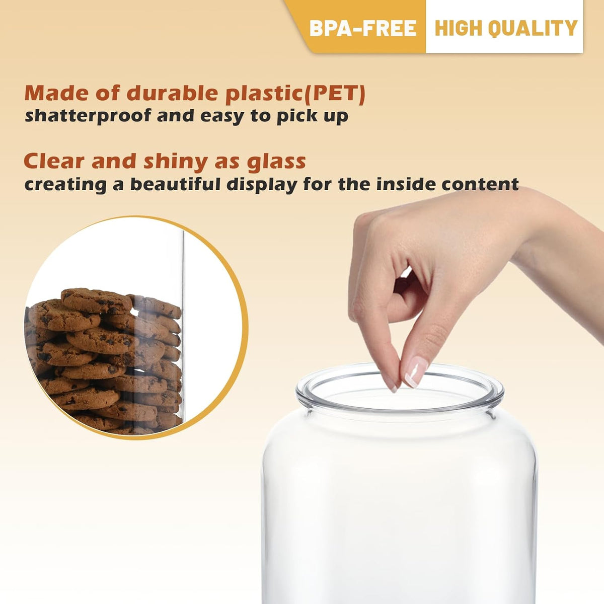 2 Pack 1 Gallon Plastic Cookie Jars, Unbreakable Apothecary Jars with Airtight Lids, Food Storage