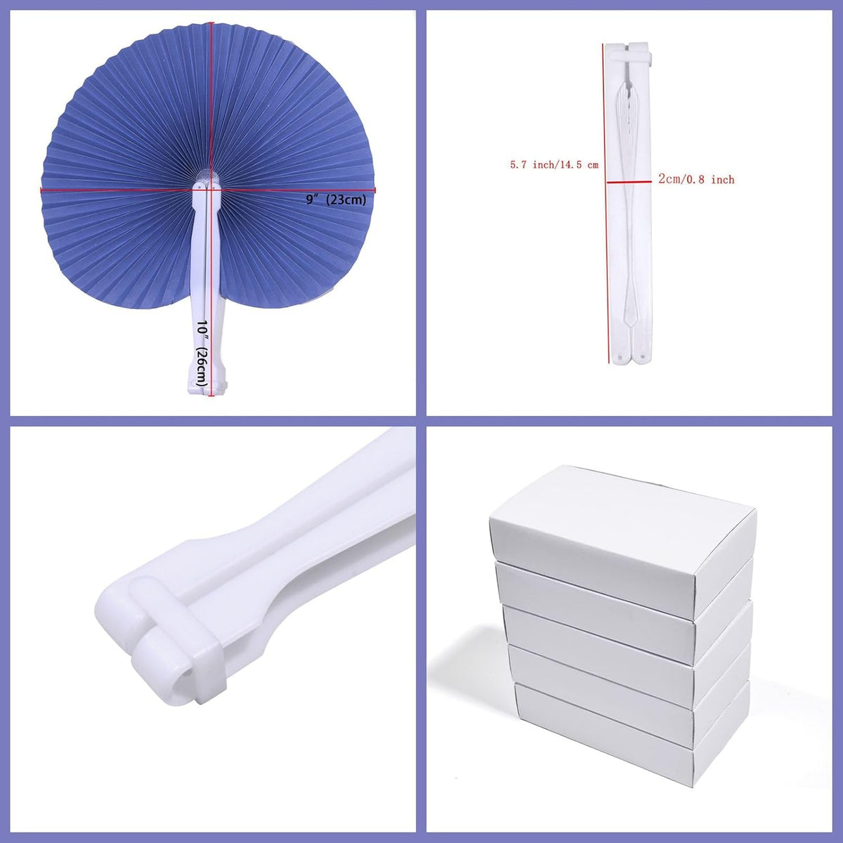 12 Packs Decorative Paper Folding Hand Fans Handheld,Navy Round Foldable Wedding Fans Chinese and
