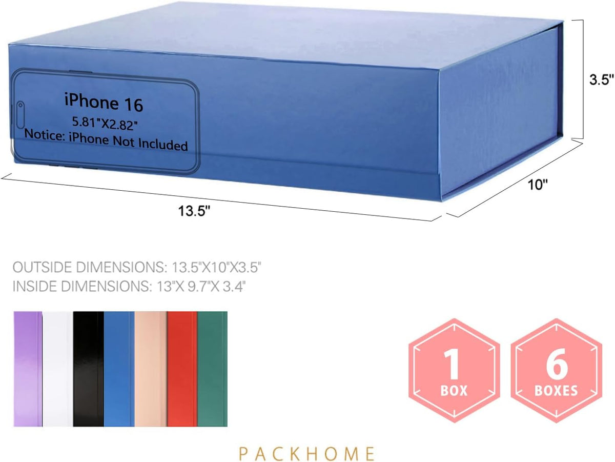 PACKHOME Large Gift Box 13.5x10x3.5 Inches, Sturdy Shirt Box with Magnetic Lid for Multiple