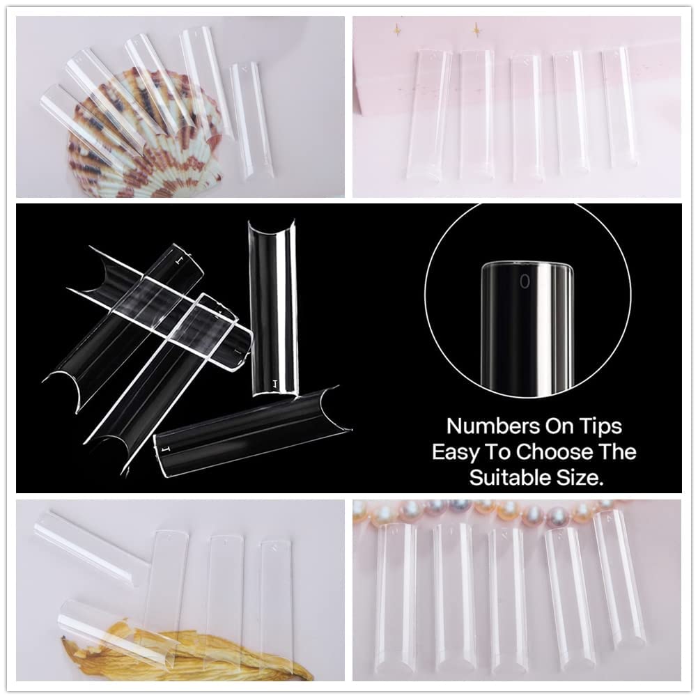 UNA GELLA Tapered Square Nail Tips XXL 216 PCS No C Curve Nail Tips Extra Long Straight Nails Half