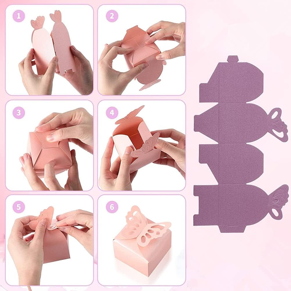 KUPOO 50PCS Small purple Butterfly Favor Boxes Girl Baby Shower Candy Box Small Butterfly Gift