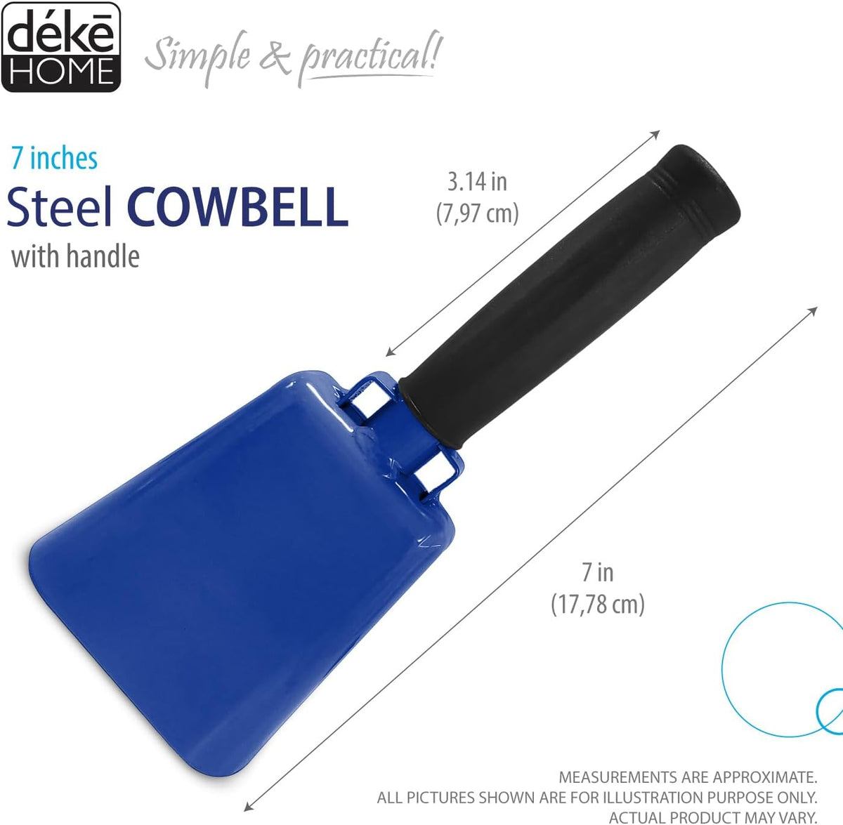 Deke Home - 2 Pack 7 Inch Steel Cowbells with Handle, Loud Noise Makers for Football, Sports