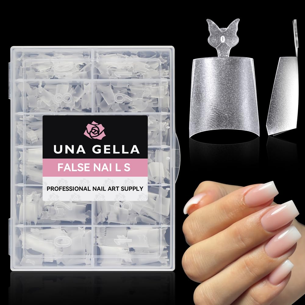 UNA GELLA Short Coffin Fake Nails 504Pcs Half Cover Matte Nail Tips Extra Short Coffin Gel Nail