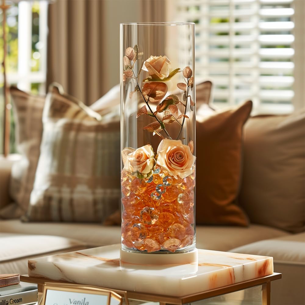 HappyFiller 720 PCS Champagne Acrylic Diamonds Gems for Fall Decoration Vase Fillers,Wedding