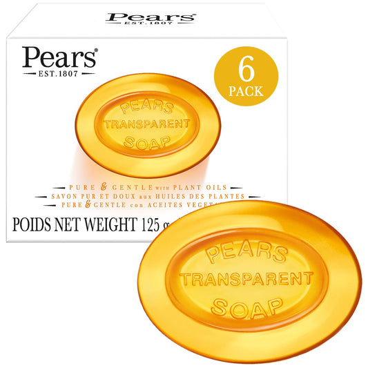 PEARS Glycerin Soap, Transparent Amber with Natural Oils, 6-Pack – Pure & Gentle Cleanser for Soft