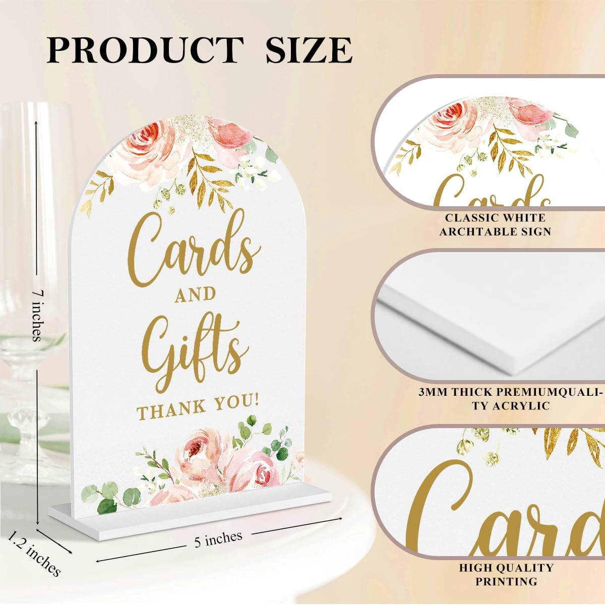 4 Pcs Acrylic Wedding Signs for Reception, Bridal Shower Decorations, Cards and Gifts Signs, Guest