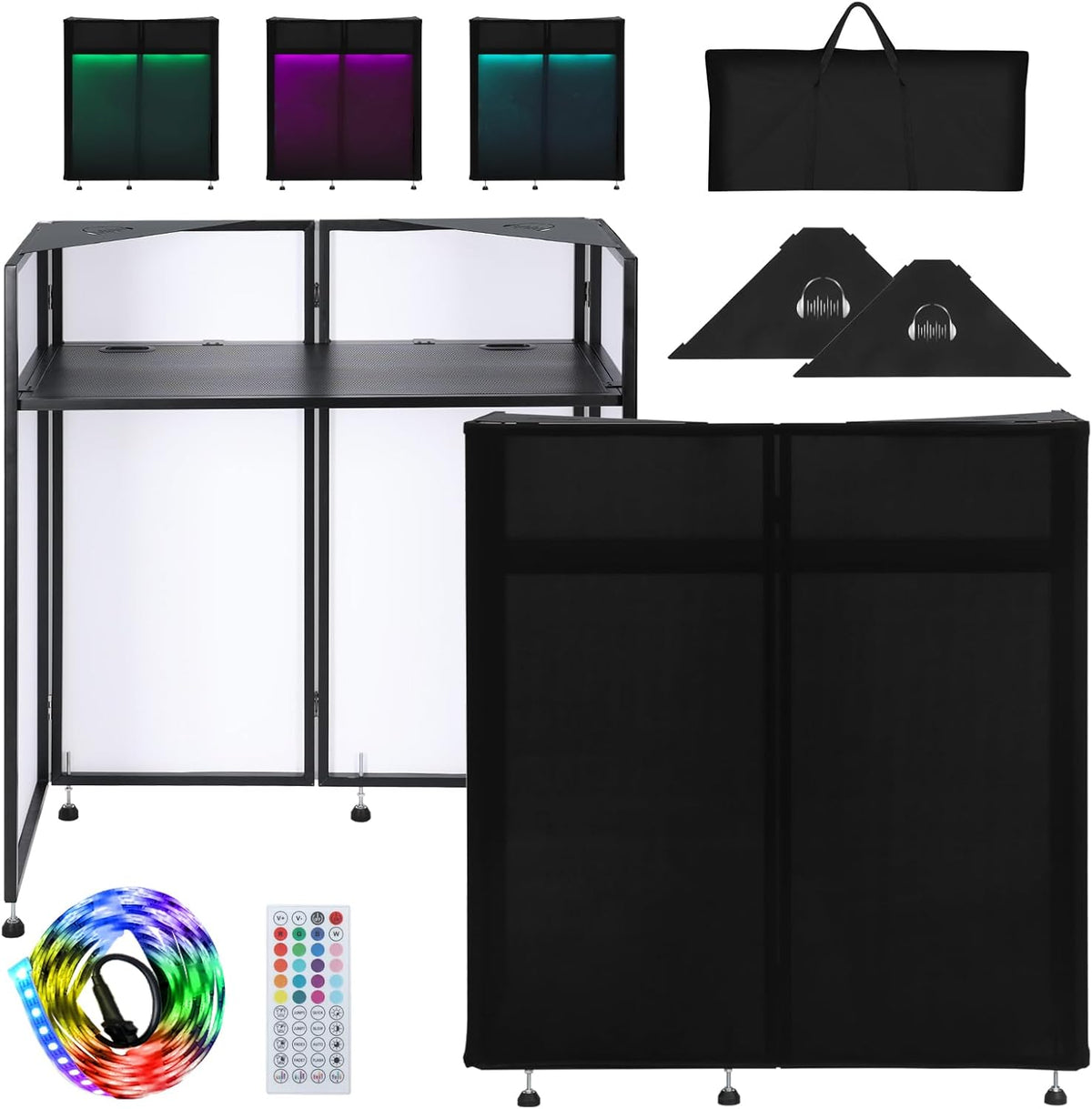 LUCKUP DJ Facade Booth 41"L x 20"W Portable DJ Facade with White & Black Scrim, Foldable DJ Table