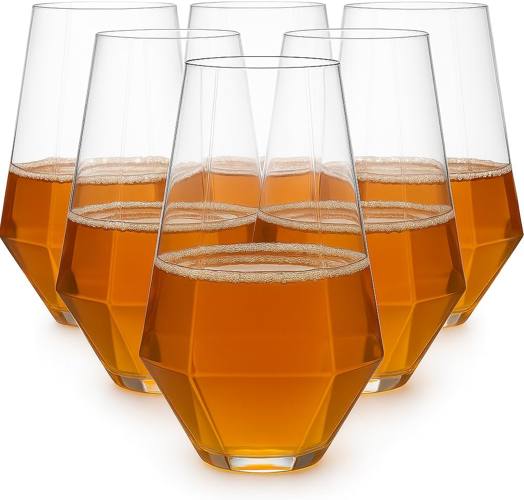 Oojami 48 Pack Diamond Clear Unbreakable Stemless Plastic Glasses 24 9oz Stemless Champagne Flutes