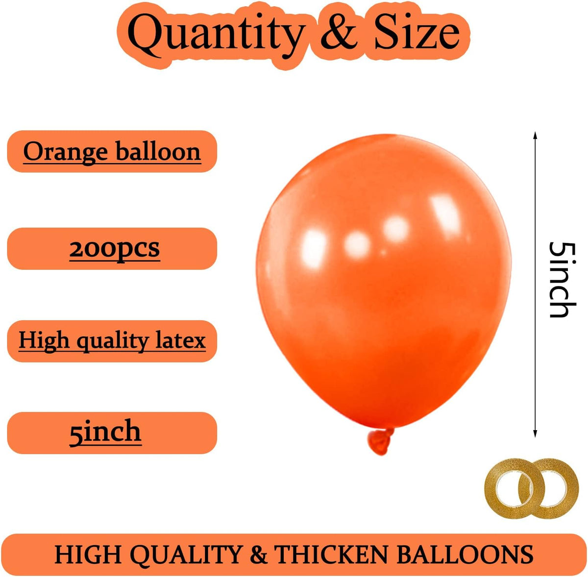 KAWKALSH 200pcs Orange Balloons 5 Inch, Small Mini Latex Balloons for Party Birthday Baby Shower