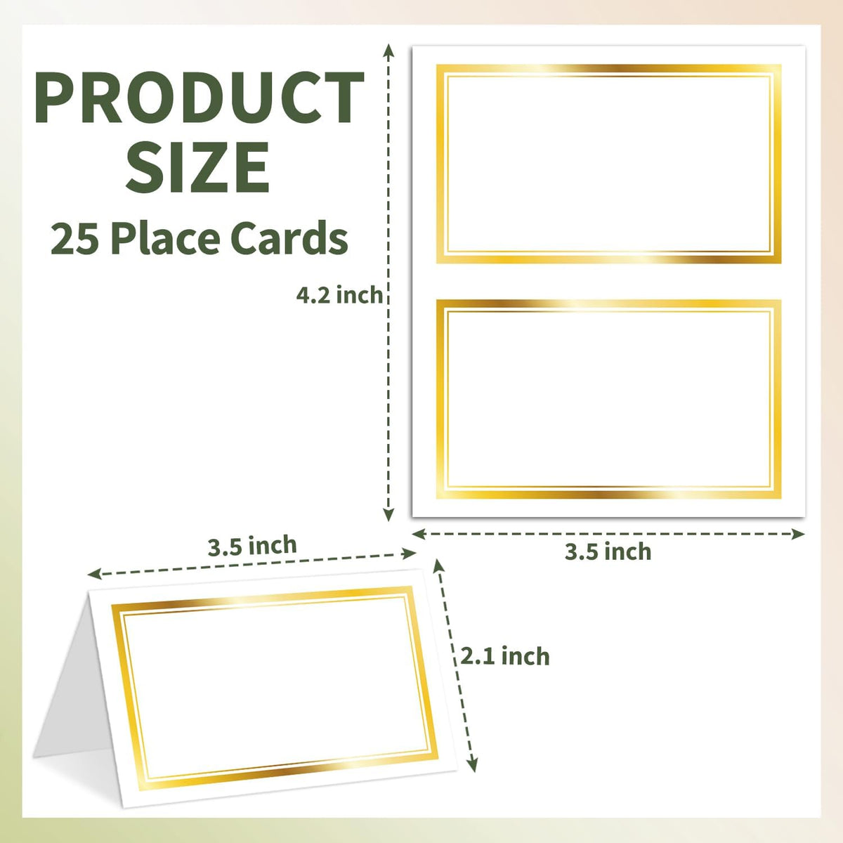 25 Premium Place Cards for Table Seating, Wedding Name Place Card with Gold Foil Border, Tent Cards