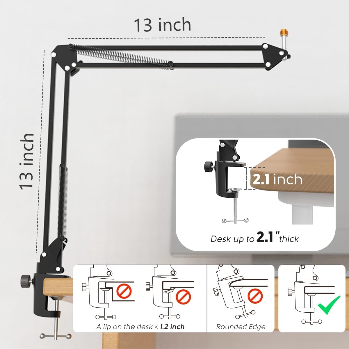 Microphone Arm Stand, FIFINE Suspension Boom Scissor Mic Stand with Heavy Duty Clamp, 3/8" to 5/8"