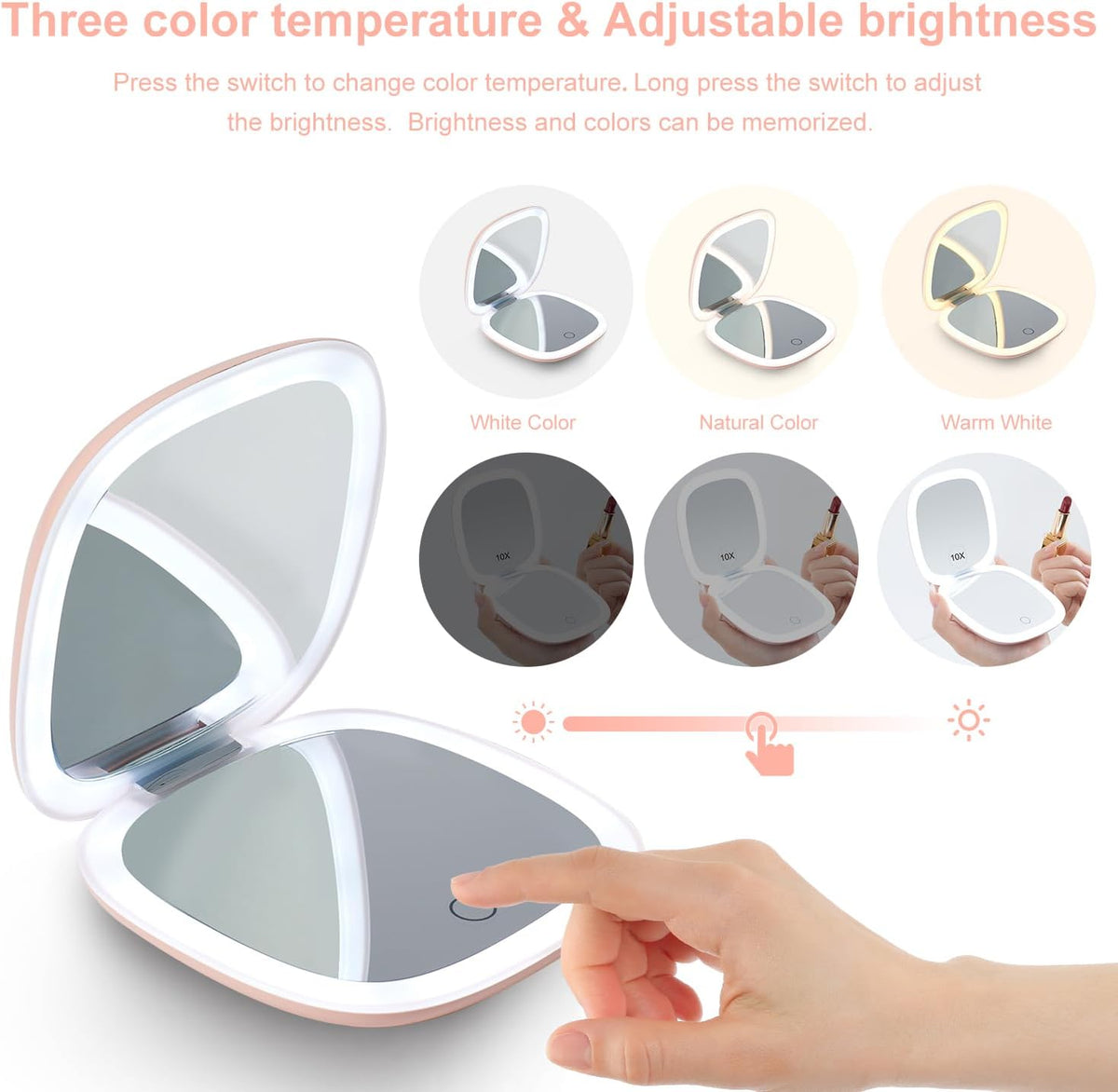 Mocado Compact LED Travel Makeup Mirror - 4 Inches 1X/10X Magnification Travel Mirror with Light
