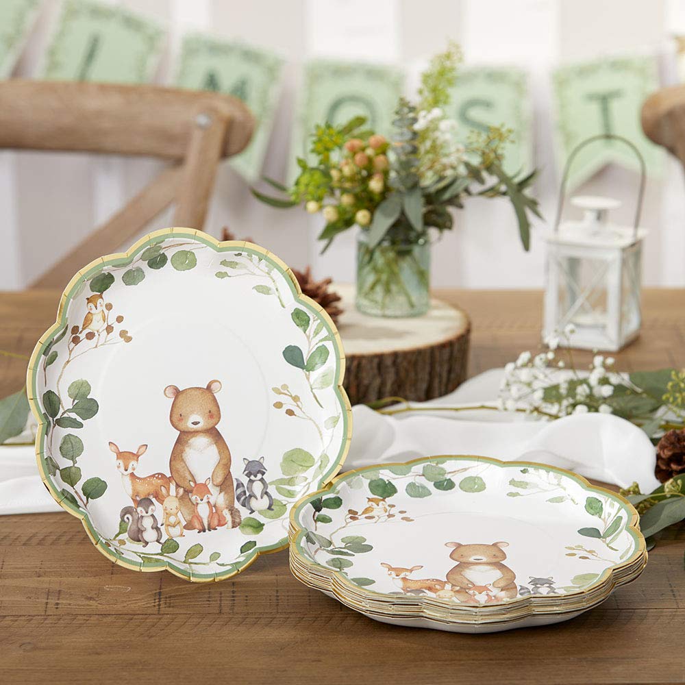 Kate Aspen Woodland Baby Shower Decorations, 62-Piece Disposable Paper Plates & Napkins Party