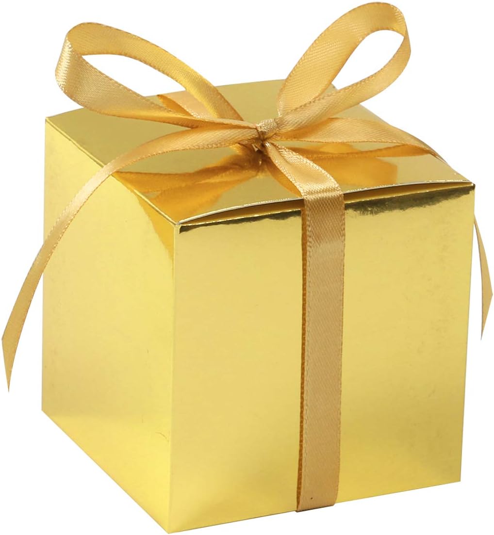 COTOPHER 60pcs Wedding Favor Boxes, Paper Gift Boxes 3x3x3 Inches Small Gift Boxes with Ribbons