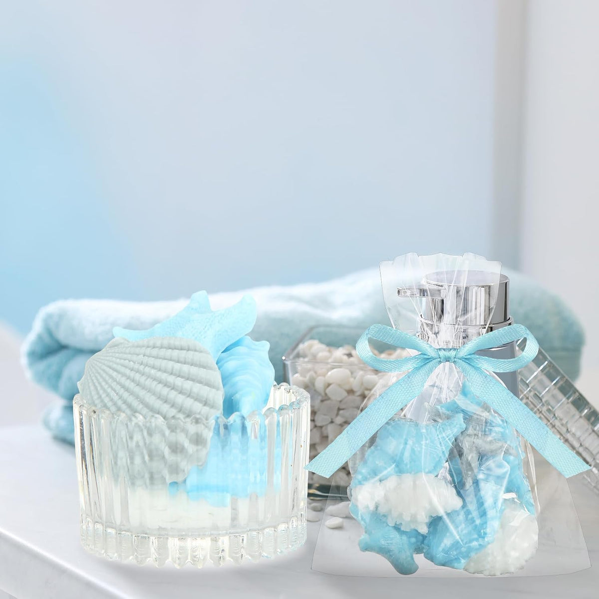 200g Sea Glass Soap Decor Seashell Decorative Soaps for Bathroom Home Decor Beach Wedding Nautical