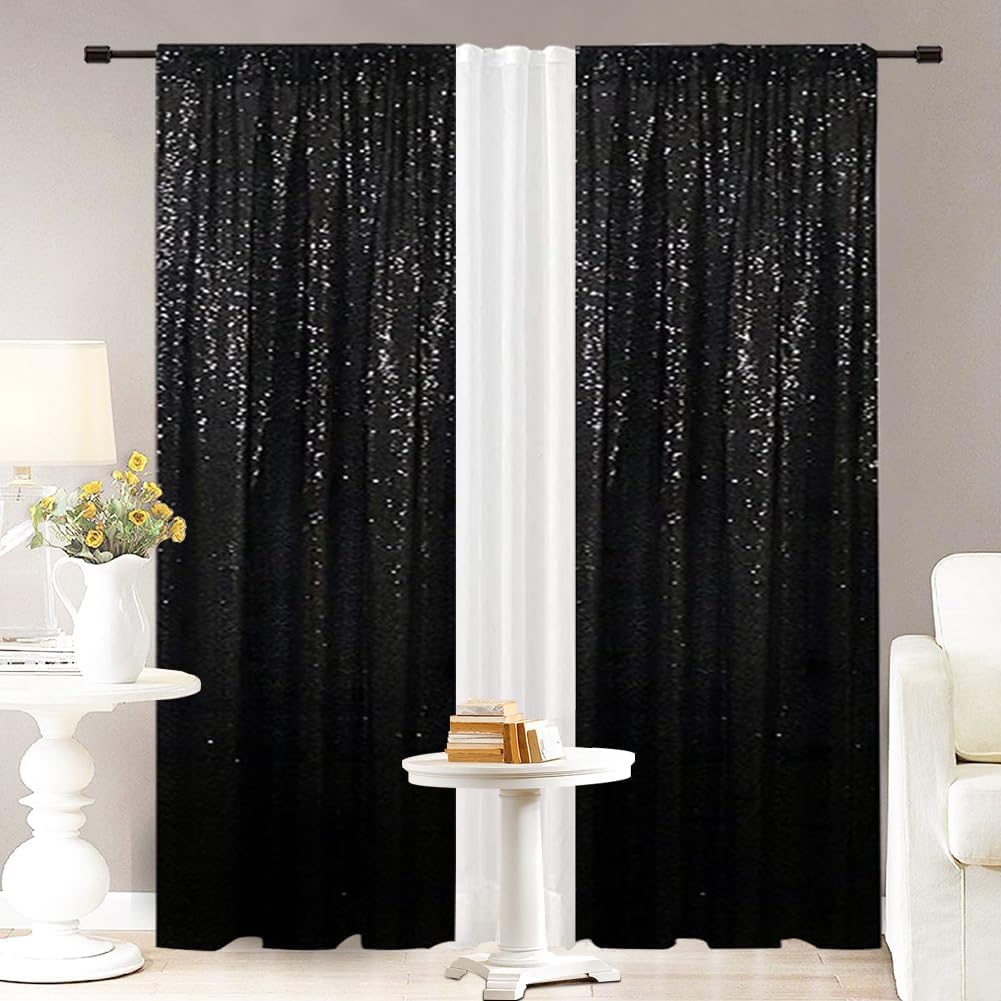 Eternal Beauty Sequin Backdrop Curtains, 2x8 Ft-2 Panels Black Back Drop for Shimmer Photography