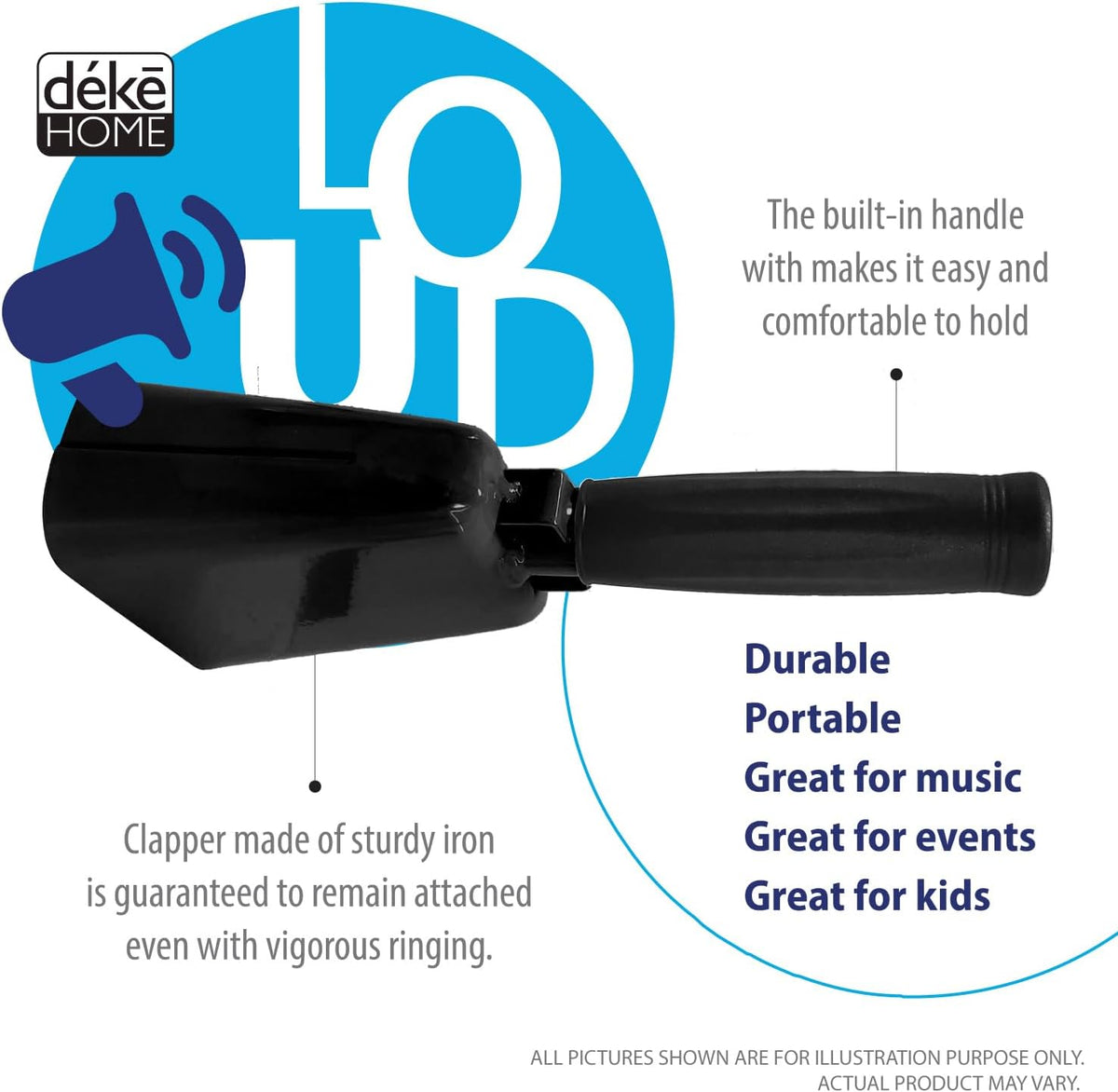 Deke Home - 2 Pack 7 Inch Steel Cowbells with Handle, Loud Noise Makers for Football, Sports