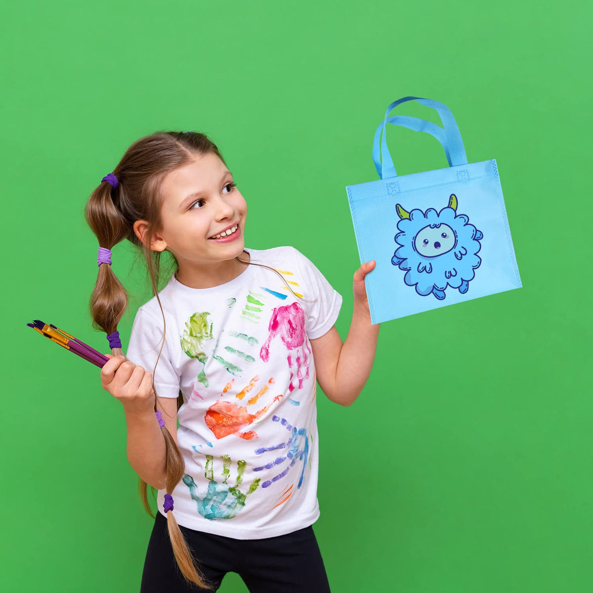GITMIWS 30 Pack Non Woven Party Favor Bags, 9.8'' Small Reusable Kids Tote Bags with Handles