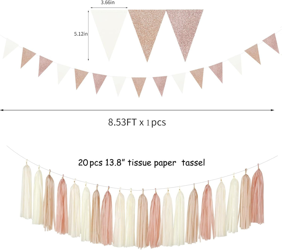 Champagne-Gold Beige Boho Baby-Shower Party-Decorations - 23pcs Fall Rustic Neutral Bridal Wedding