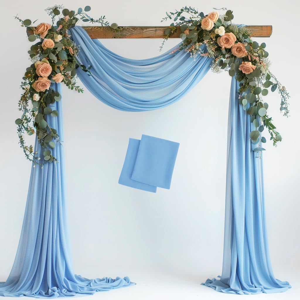 Wokceer Wedding Arch Draping Fabric 2 Panels 28.7" x 20FT Dusty Blue Drapes Sheer Fabric Backdrop