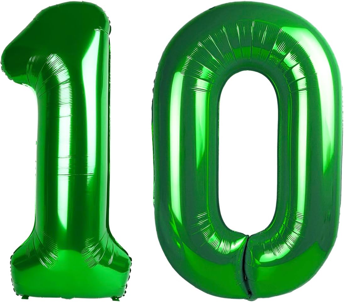 Green 40 Inch 10 100 Number Balloons, 10 100 Decorations for 10 100 Birthday, Foil Giant Birthday