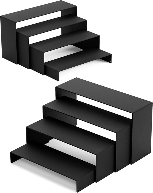 Black Matte Metal Display Stand,8 Pcs 2 Set Display Risers, Metal Rectangular Display Shelf for