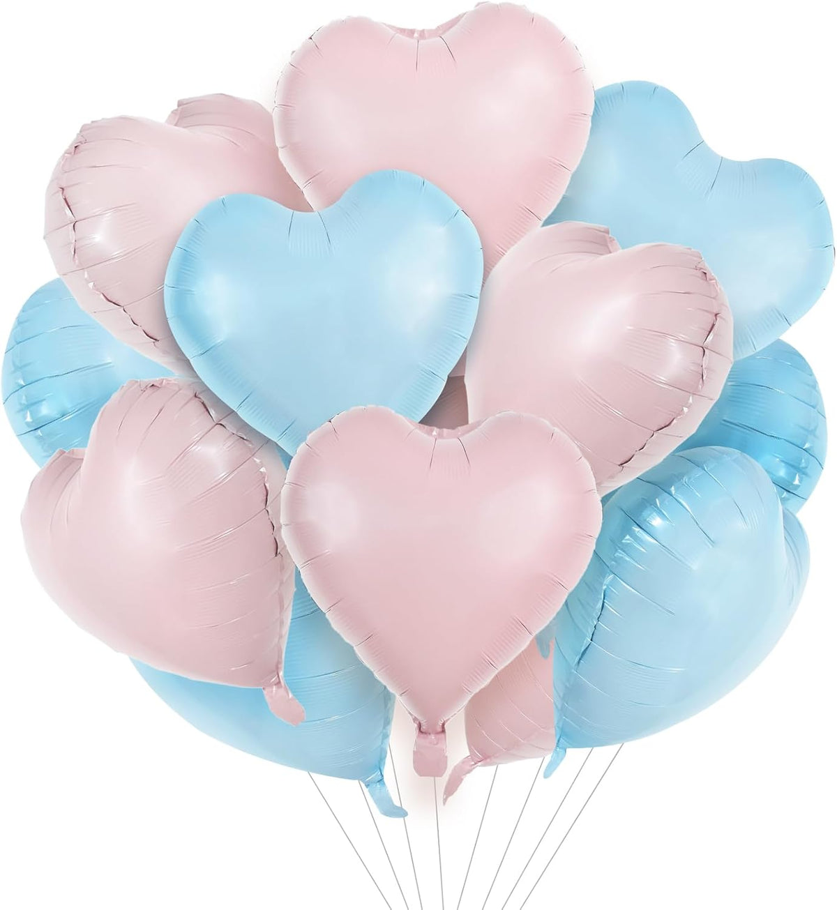 TONIFUL 15Pcs 18 Inch Heart Balloons Pastel Pink Blue Heart Shape Foil Mylar Balloons Decoration