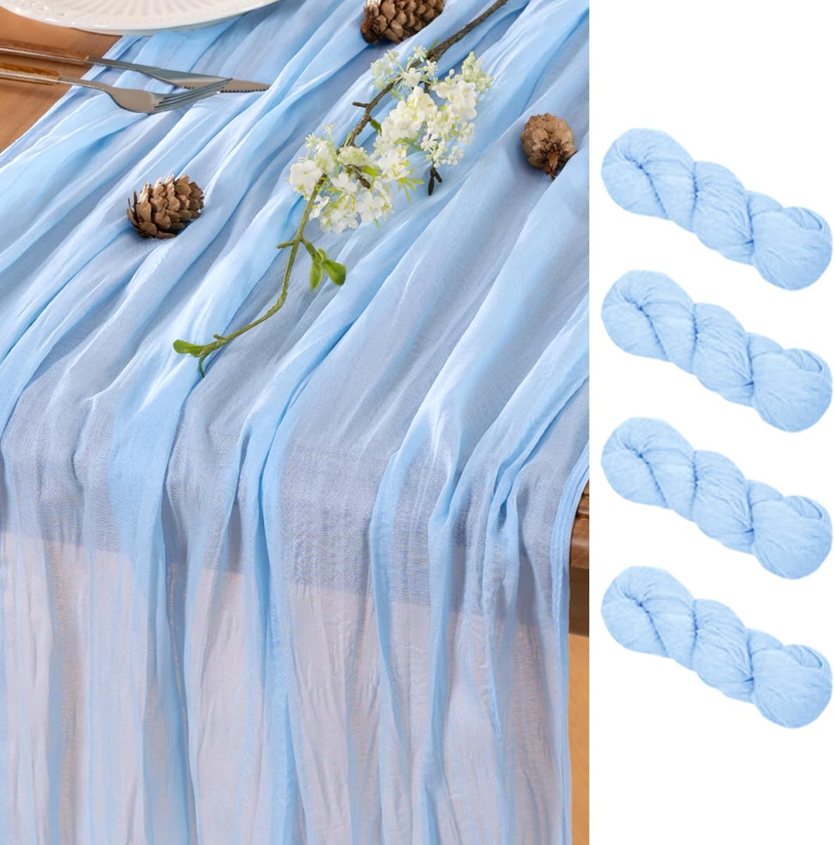 Light Blue Table Runner Cheesecloth Table Runners 4 Pack 10FT Baby Shower Decoration 120 Inches