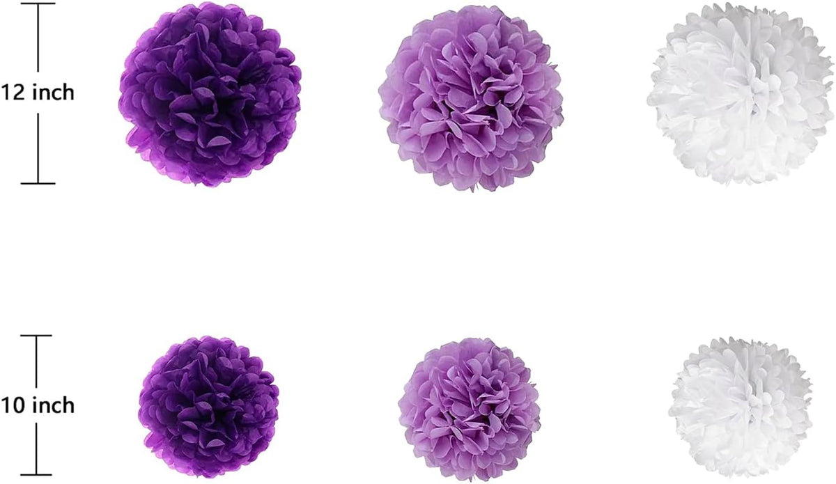ZOOYOO Purple White Lavender Paper Pom Poms for Women Girl Birthday Party Anniversary Engagement