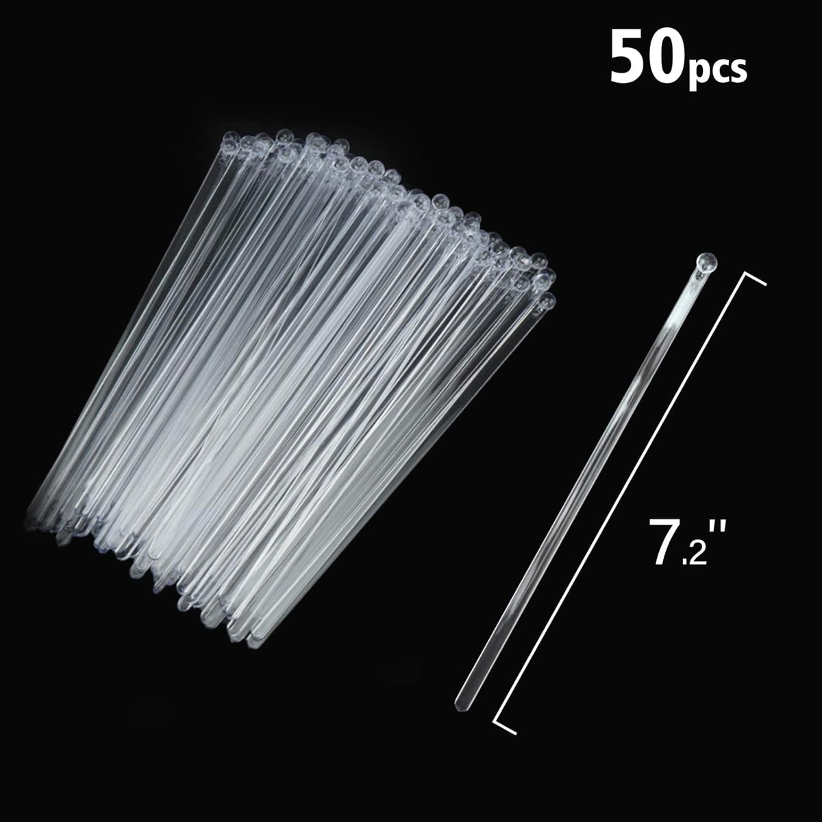 50-PCS Clear Plastic Swizzle Sticks, Crystal Cake Pops, Cocktail Coffee Drink Stirrers, Stir
