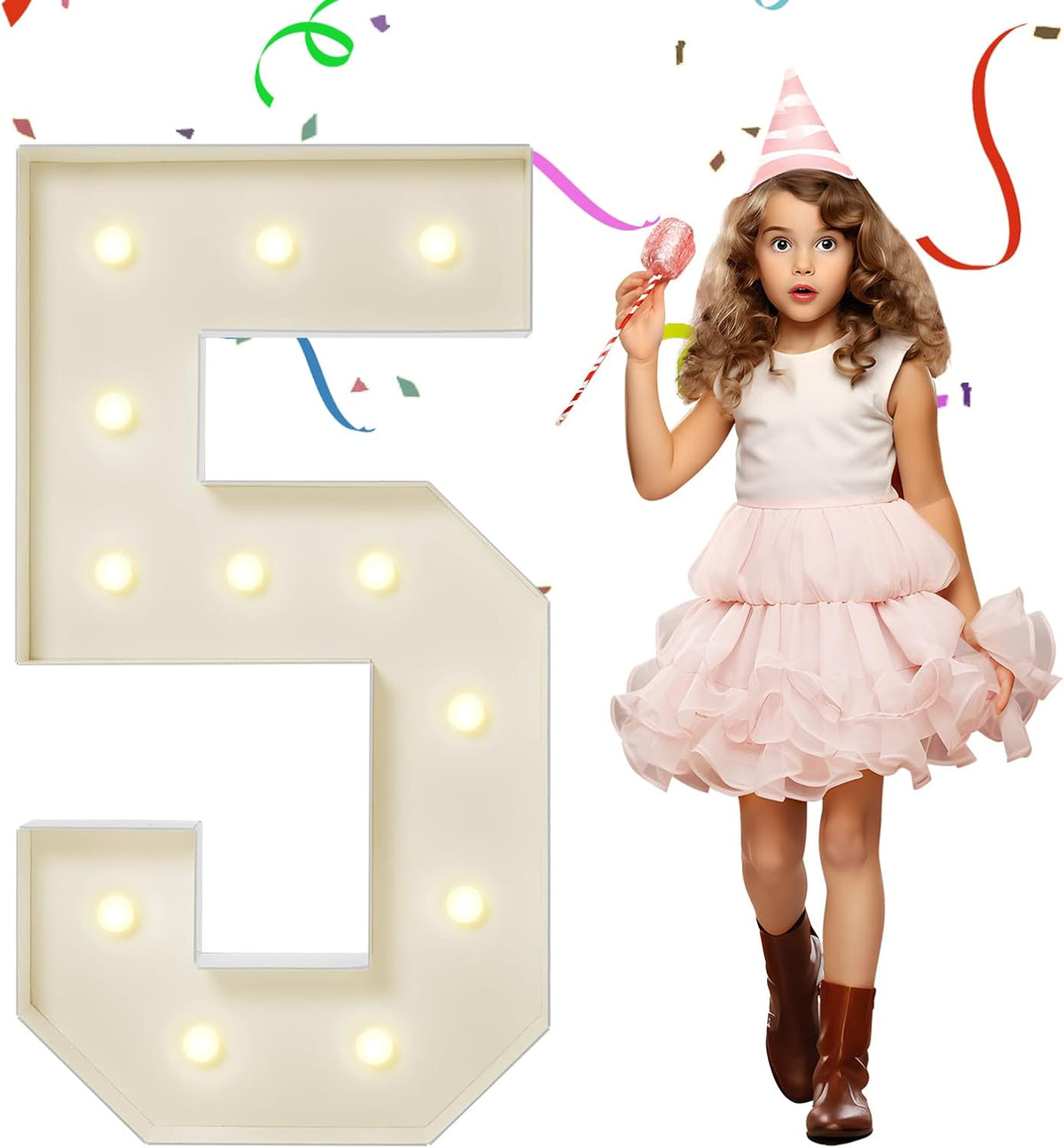 4FT Marquee Numbers, Large Light Up Numbers 5 for 5th 35th 50th Birthday Party Decorations, Giant