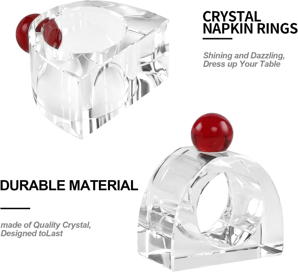 Crystal Napkin Rings Holder Silver Diamond Napkin Rings Pack of 6 Pieces with red Decor, Hotel