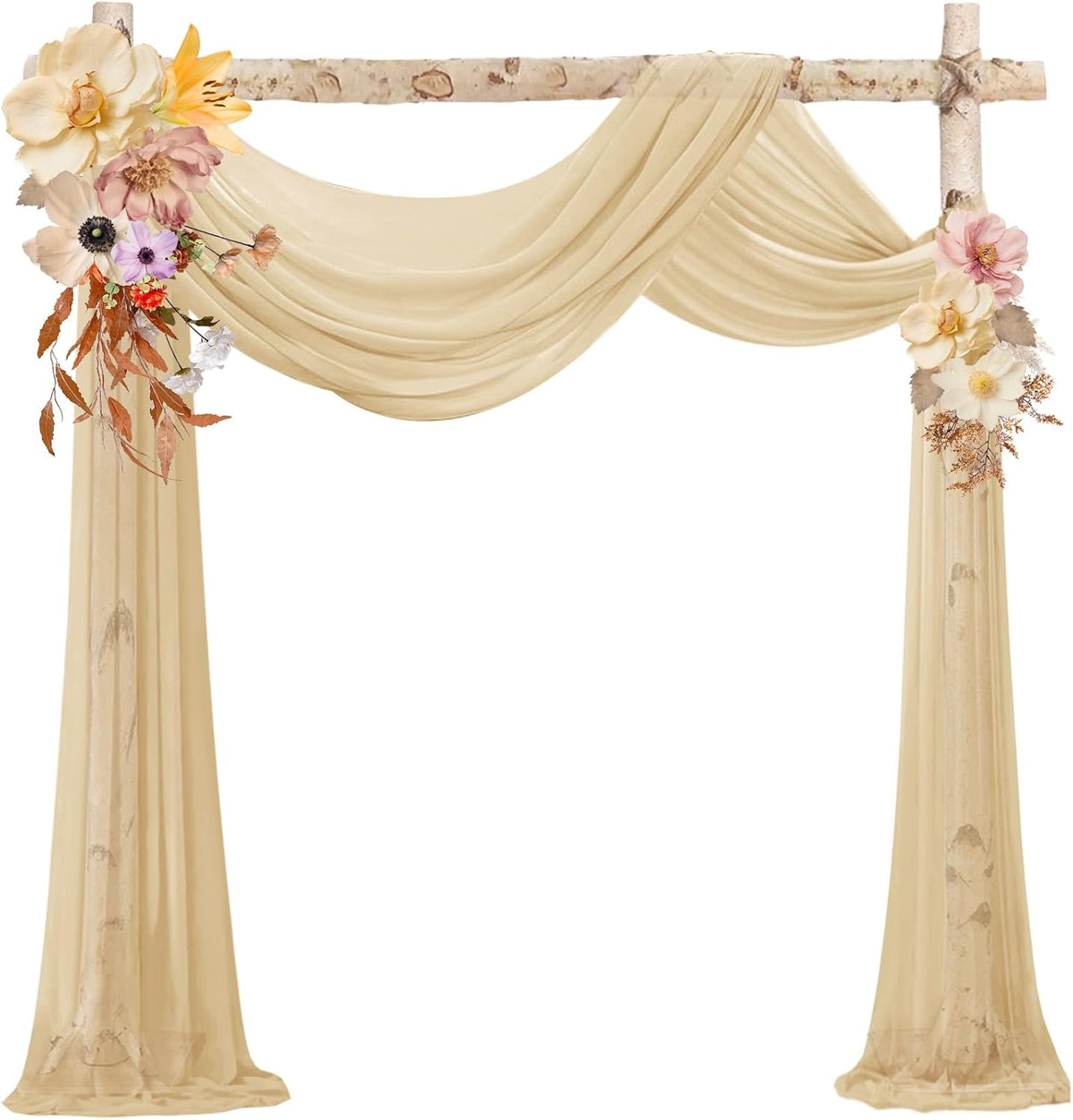 VOK Wedding Arch Draping Fabric Chiffon Fabric, 29in x 18Ft 2 Panels Sheer Chiffon Outdoor Curtain