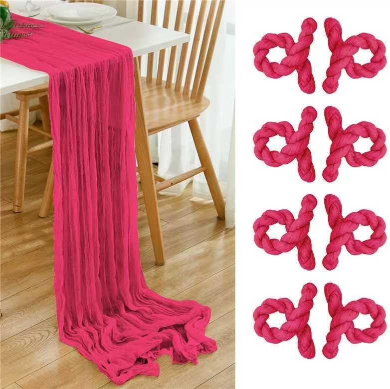8 Pack Hot Pink 10 Ft Cheesecloth Table Runner 35x120 Inch Boho Wrinkled Sheer Romantic Gauze Decor