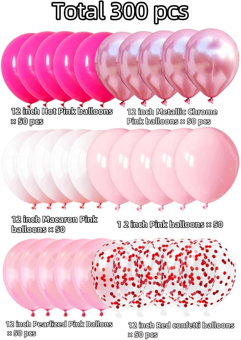 300 Pcs Pink Balloons 12 Inch Different Shades of Pink Party Balloon Set, Suitable for Wedding